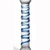 Glass Spiral Glass Dildo Clear and Blue 6.5 Inches
