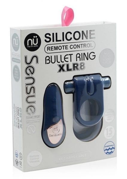 Sensuelle Silicone Wireless Remote Control Bullet Ring XLR8 USB Rechargeable Waterproof Navy