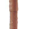 Natural Realskin Vibrating Uncircumcised Xtender With Scrotum Ring Waterproof Brown