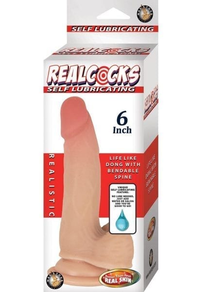 RealCocks Self Lubricating Bendable Realistic Dildo With Balls Waterproof Flesh 6 Inches