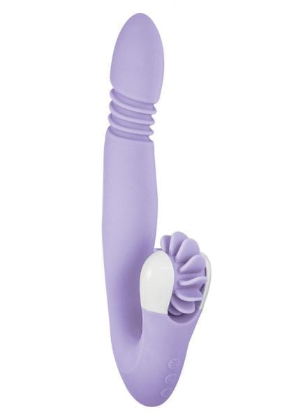 Devine Vibes Orgasm Wheel and Stroker USB Rechargeable Silicone Dual Vibe Waterproof Purple 9.5 Inches