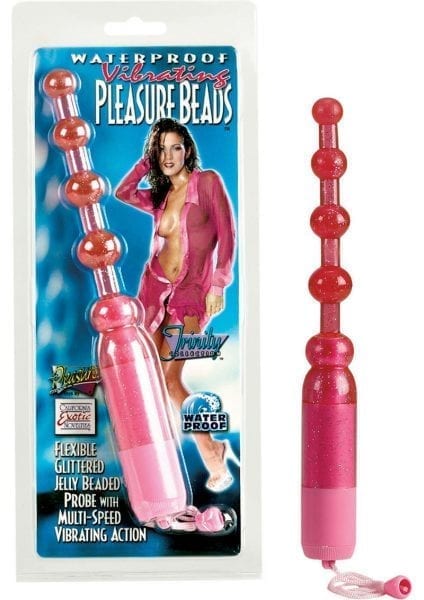 Waterproof Vibrating Pleasure Beads Glittered Probe 7.5 Inch Pink