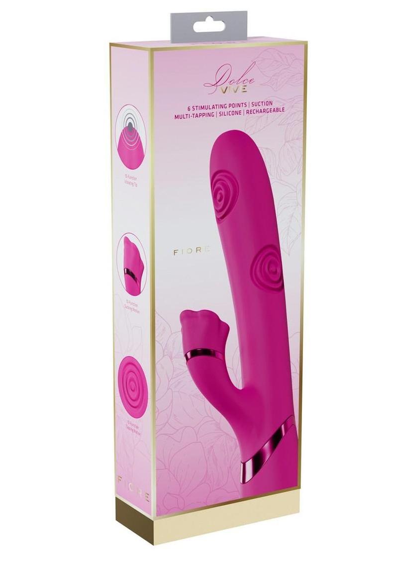 Vive Fiore Silicone Rechargeable Triple Motor G-Spot Air Wave VIbrating and Tapping Flared Clit Stimulator - Pink
