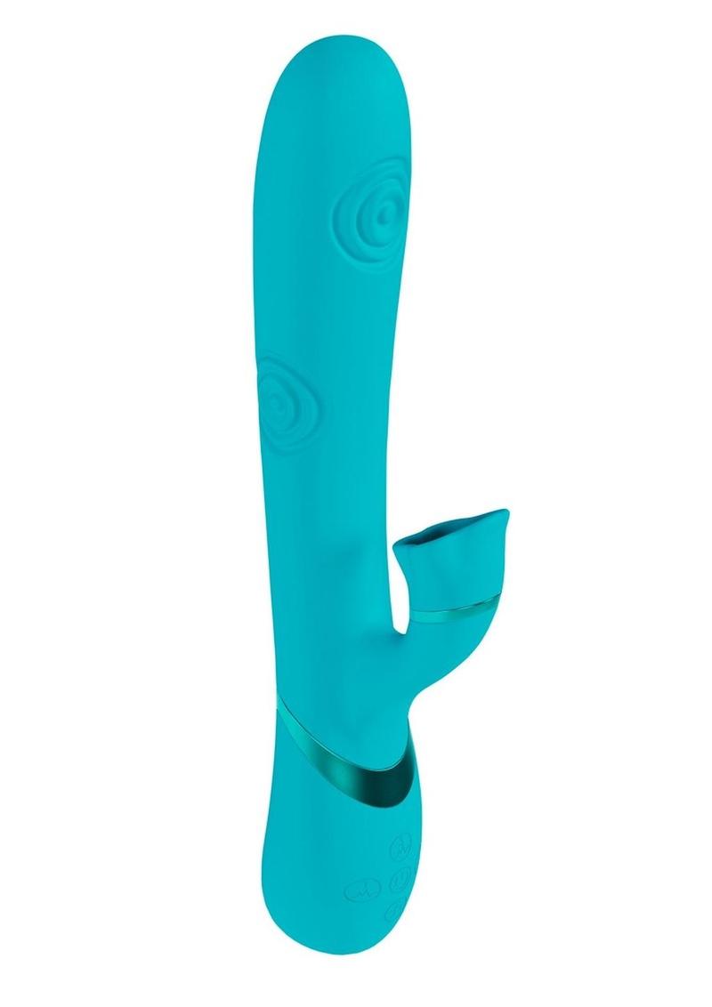 Vive Fiore Silicone Rechargeable Triple Motor G-Spot Air Wave VIbrating and Tapping Flared Clit Stimulator – Blue