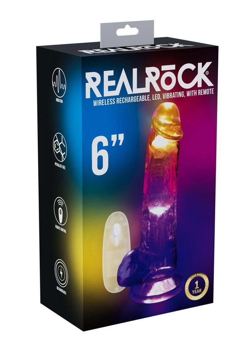RealRock Vibrating LED Wireless Rechargeable Remote Control Cock with Balls 6in - Clear