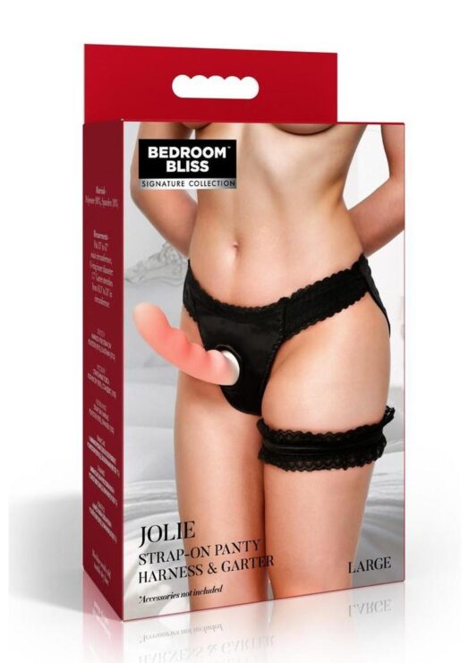 Bedroom Bliss Jolie Strap-On Panty Harness and Garter - Large - Black