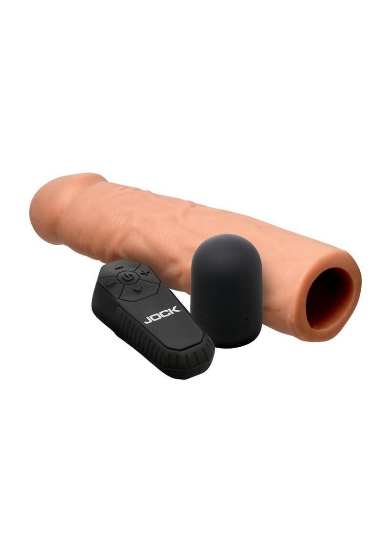 Jock Enhancers Vibrating Penis Extension Sleeve with Remote Control – Caramel