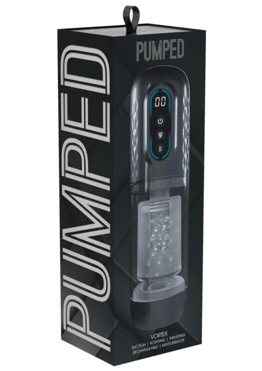 Pumped Vortex Multi Function Suction Rotating Thrusting Rechargeable Masturbator - Gun Metal