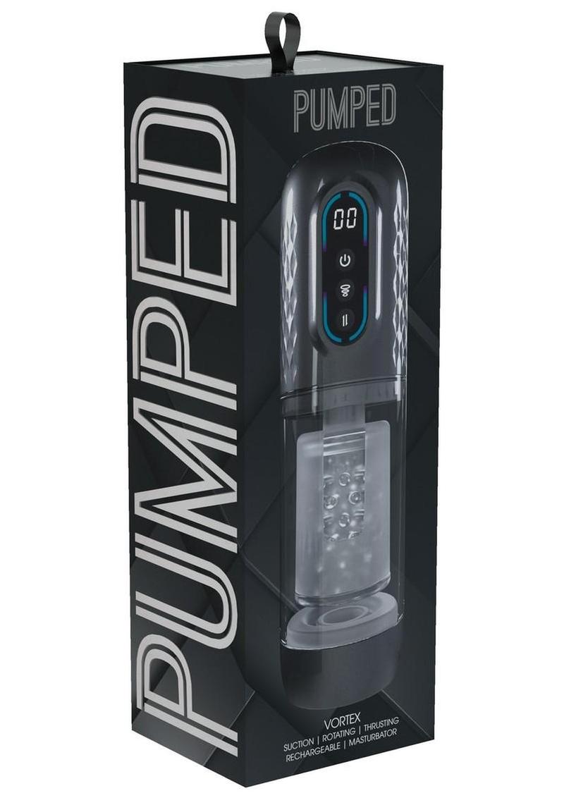 Pumped Vortex Multi Function Suction Rotating Thrusting Rechargeable Masturbator - Gun Metal
