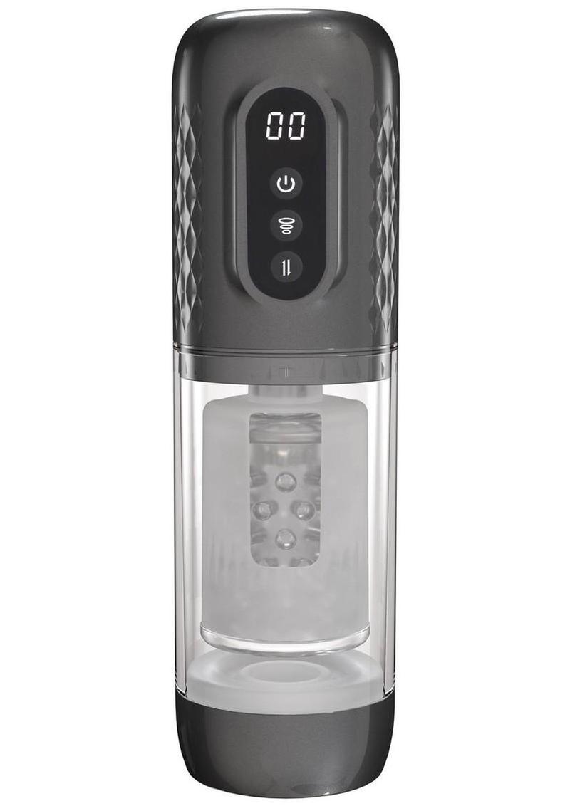 Pumped Vortex Multi Function Suction Rotating Thrusting Rechargeable Masturbator – Gun Metal