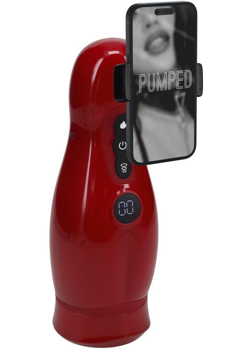Pumped Virtuo 10 Function Suction Vibration Phone Attachment Rechargeable Masturbator – Metallic Red