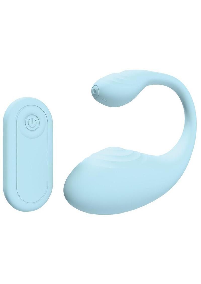 Loveline Wave C-shape 10 Function Rechargeable Silicone Vibrator with Remote Control – Blue