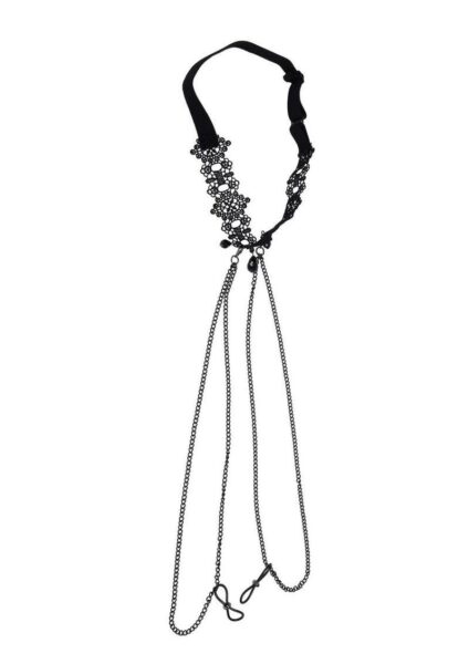Sex and Mischief Lace Collar with Nipple Ties - Black