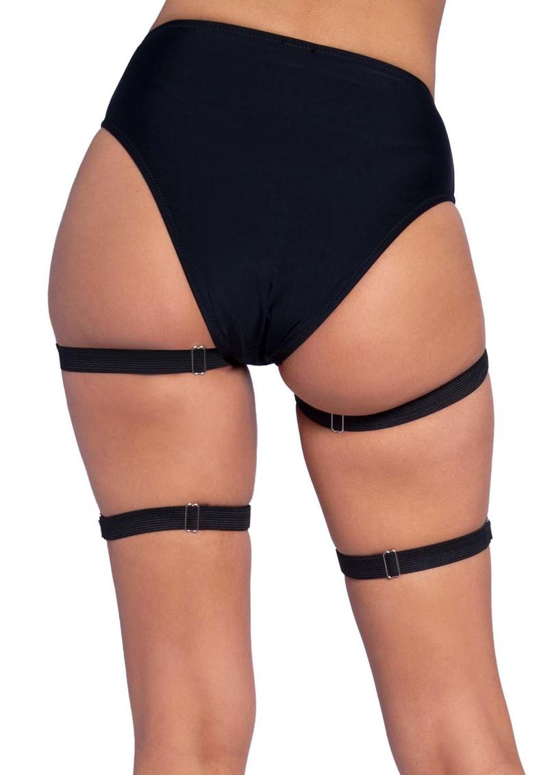 Leg Avenue Dual Strap Studded Thigh High Garters – O/S – Black