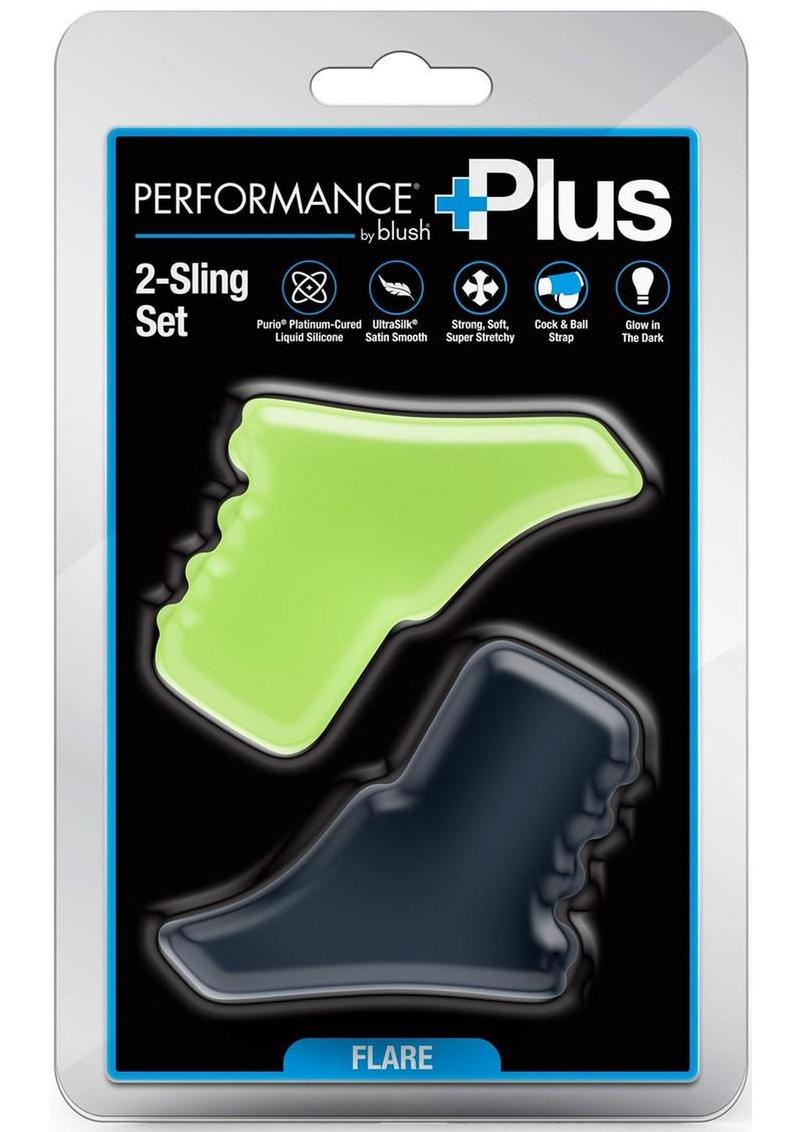 Performance Plus Flare Silicone Cock Sling Set (2 Piece) - Black/Glow in the Dark Green