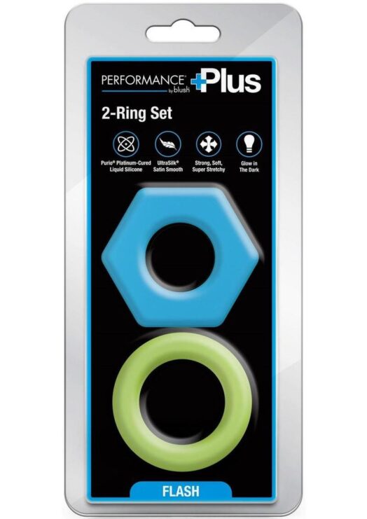 Performance Plus Flash Silicone Glow in the Dark Cock Ring Set (2 Piece) - Multicolor