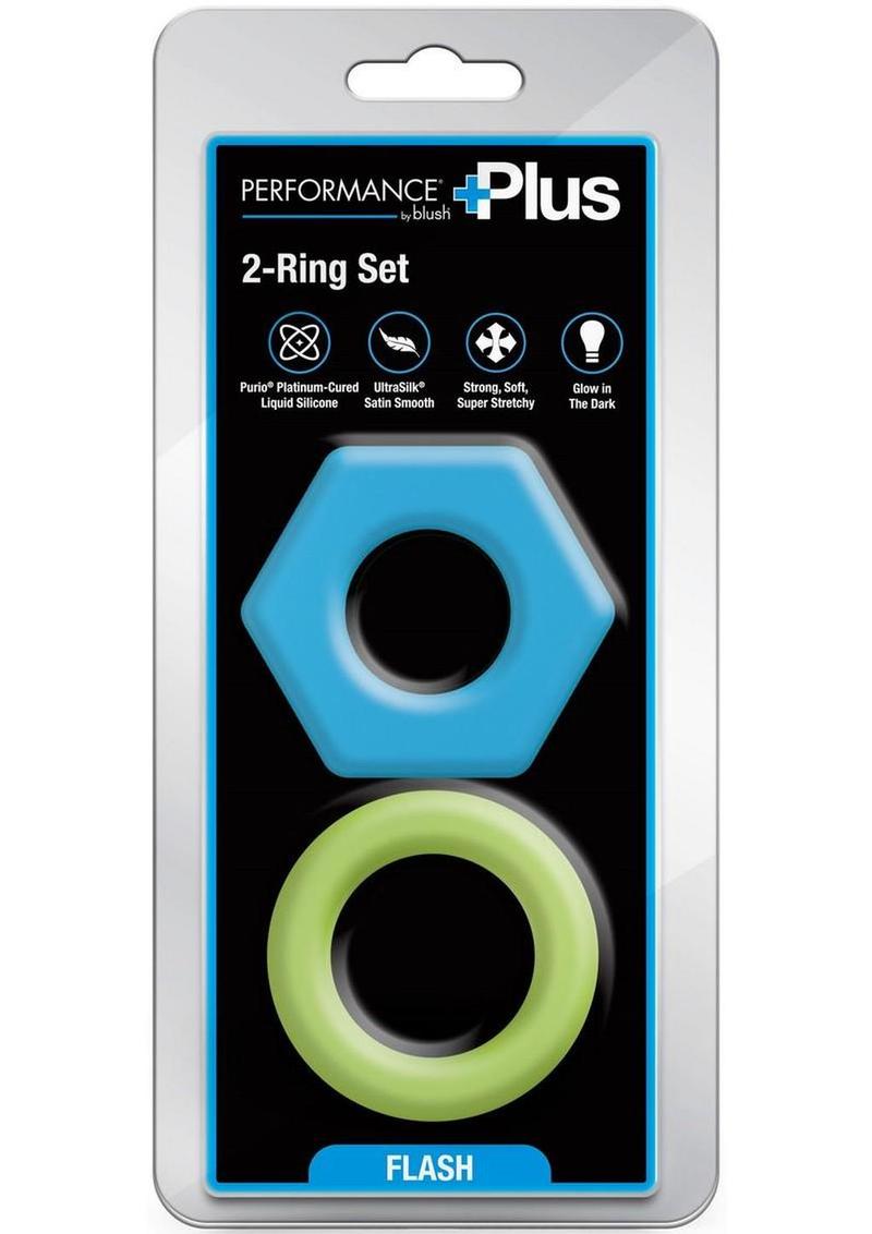 Performance Plus Flash Silicone Glow in the Dark Cock Ring Set (2 Piece) - Multicolor