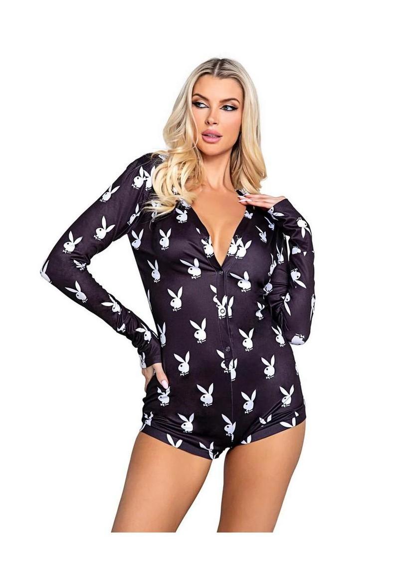 Playboy Slumber Bunny Romper - Small/Medium - Black/White