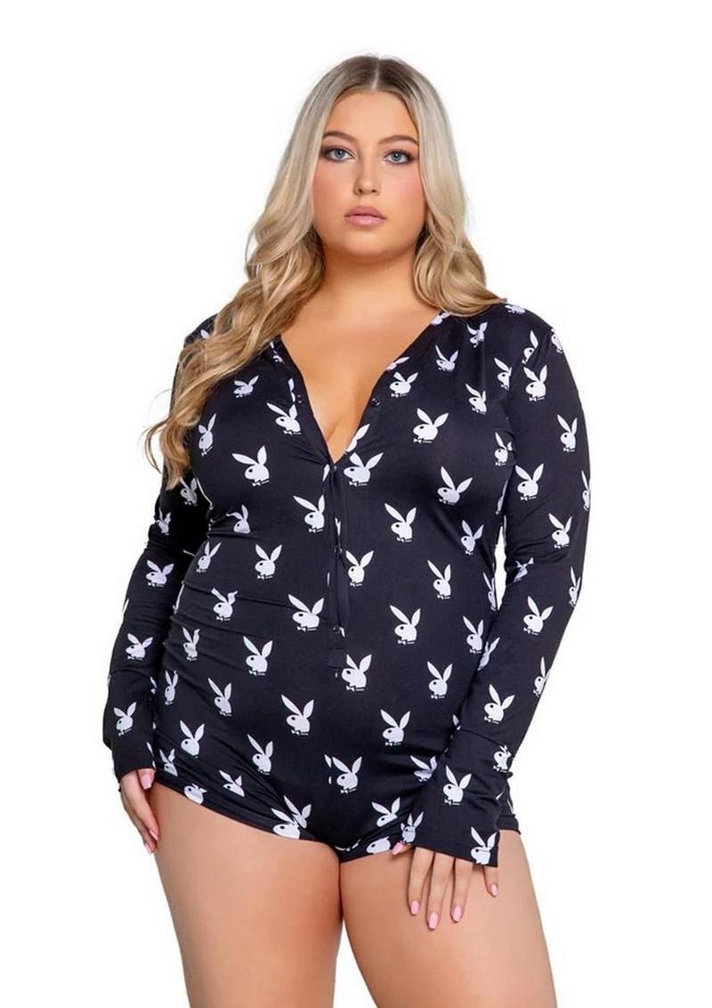 Playboy Slumber Bunny Romper - 3XLarge/4XLarge - Black/White