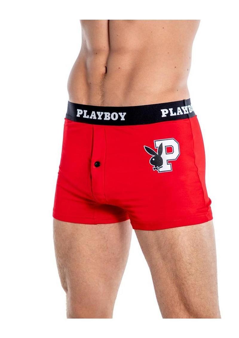 Playboy Mens Varsity Boxer Briefs – Red/White – Large