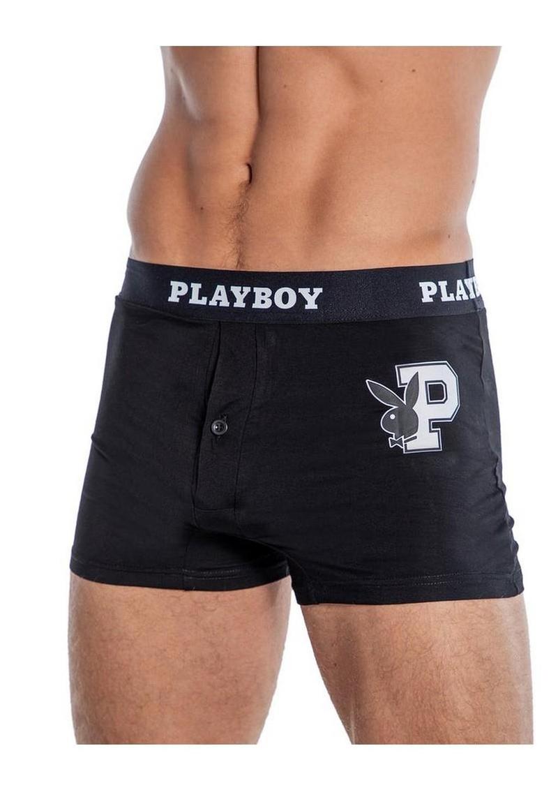 Playboy Mens Varsity Boxer Briefs – Black/White – Small