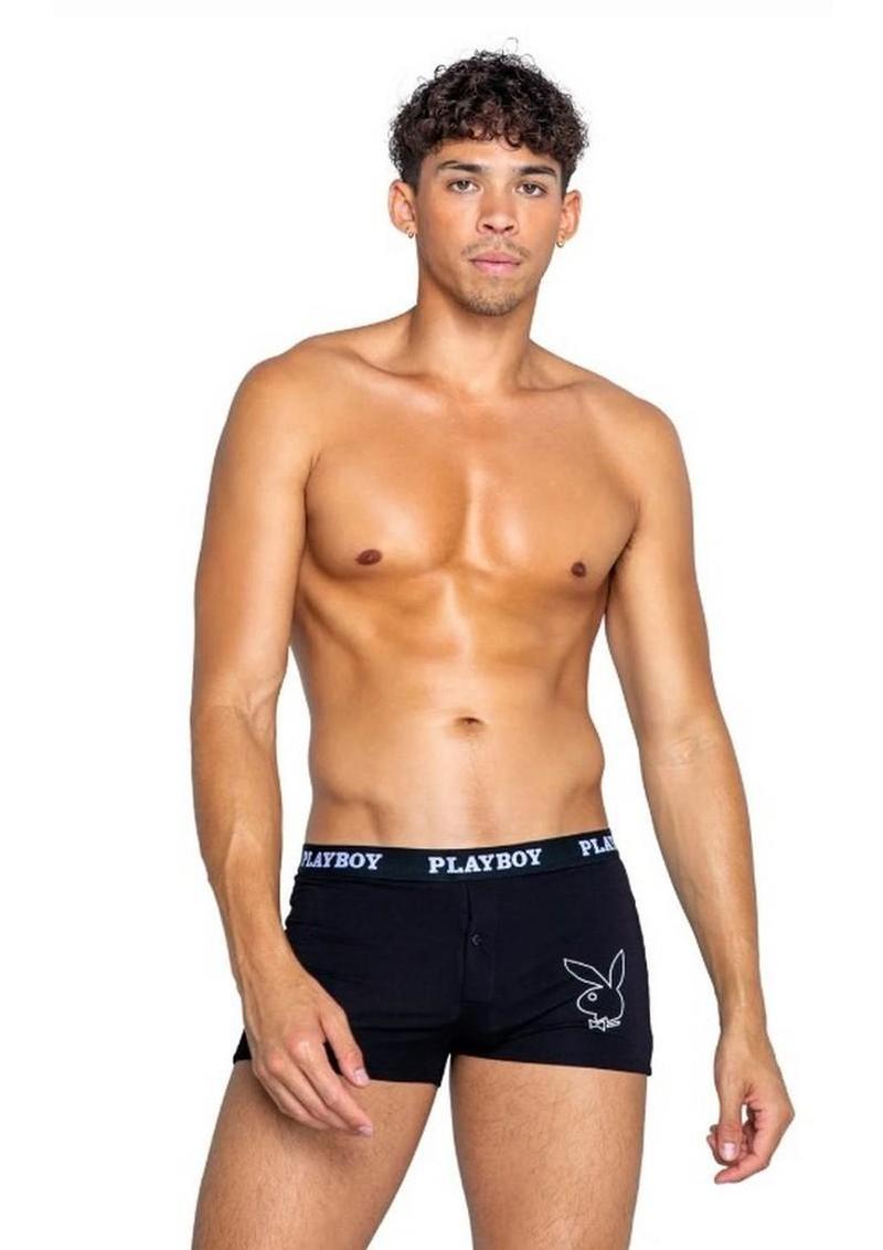 Playboy Mens Tuxedo Boxer Brief - Medium - Black/White