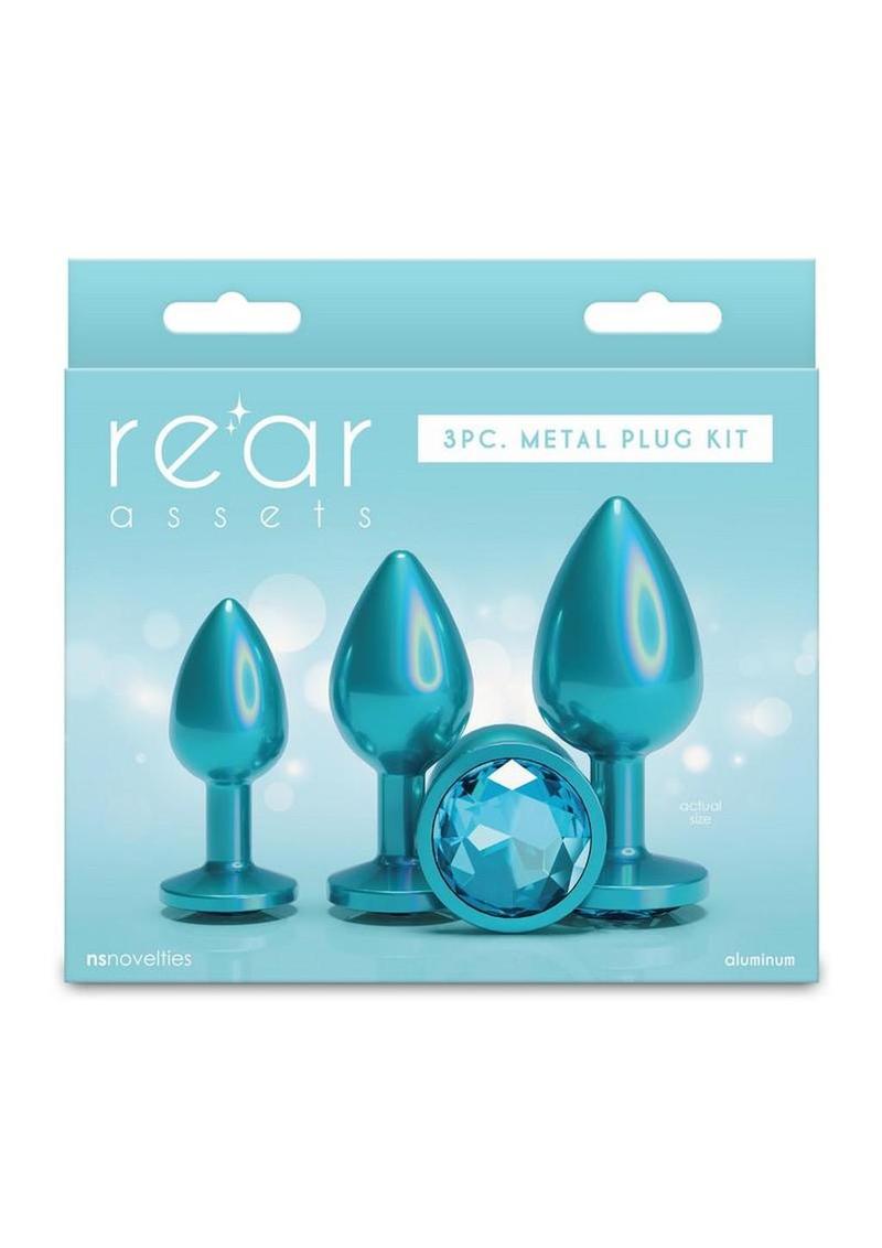 Rear Assets Tapered Trainer Chrome Plated Anal Plugs Kit (3pc Set) - Teal