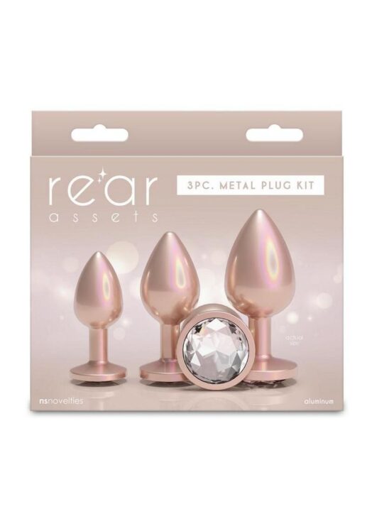 Rear Assets Tapered Trainer Chrome Plated Anal Plugs Kit (3pc Set) - Tan