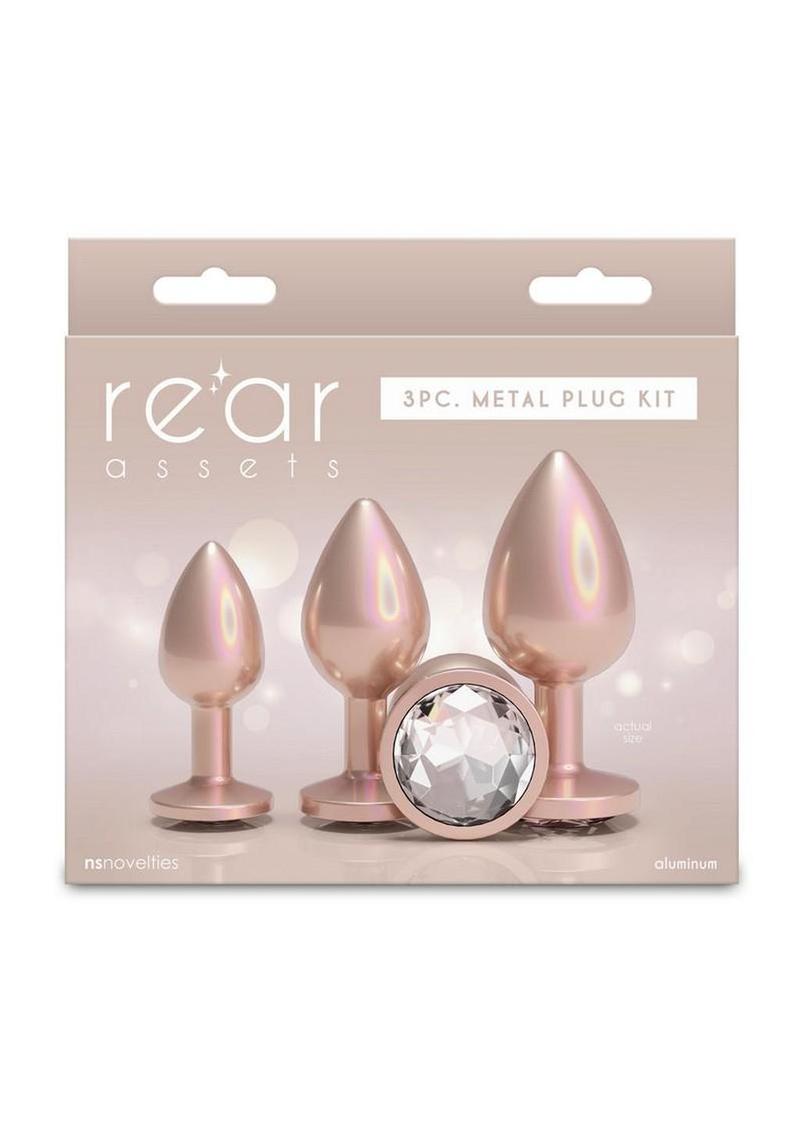 Rear Assets Tapered Trainer Chrome Plated Anal Plugs Kit (3pc Set) - Tan