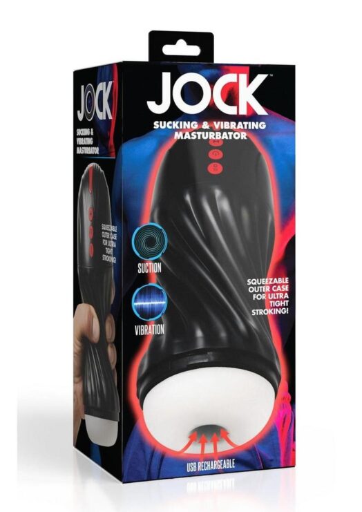 JOCK Sucking and Vibrating Rechargeable Masturbator 9.2in - General Orifice - Black/Red/White