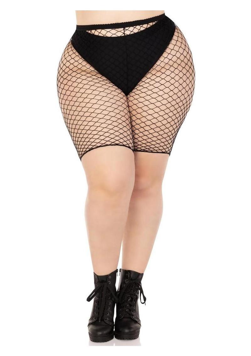 Leg Avenue Plus Size Industrial Net Biker Shorts - 1X-2X - Black