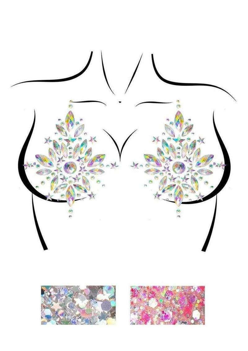 Leg Avenue Cambria Nipple Jewels Stickers and Body Glitter (2 Pack) - Clear