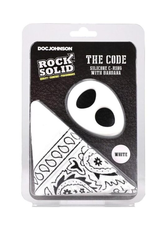 Rock Solid The Code Silicone Cock Ring with Bandana - White/Black