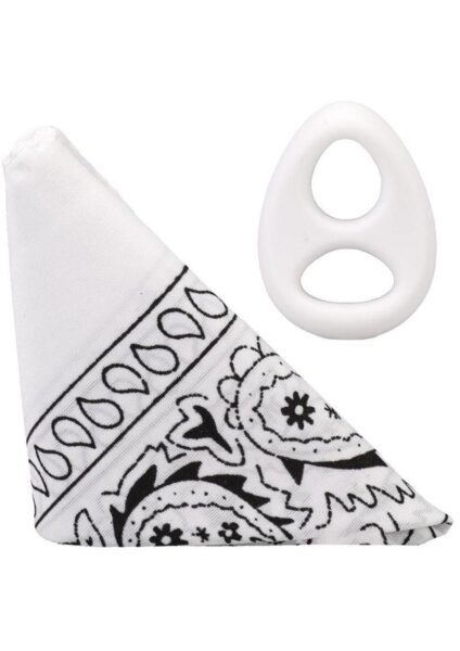 Rock Solid The Code Silicone Cock Ring with Bandana - White/Black