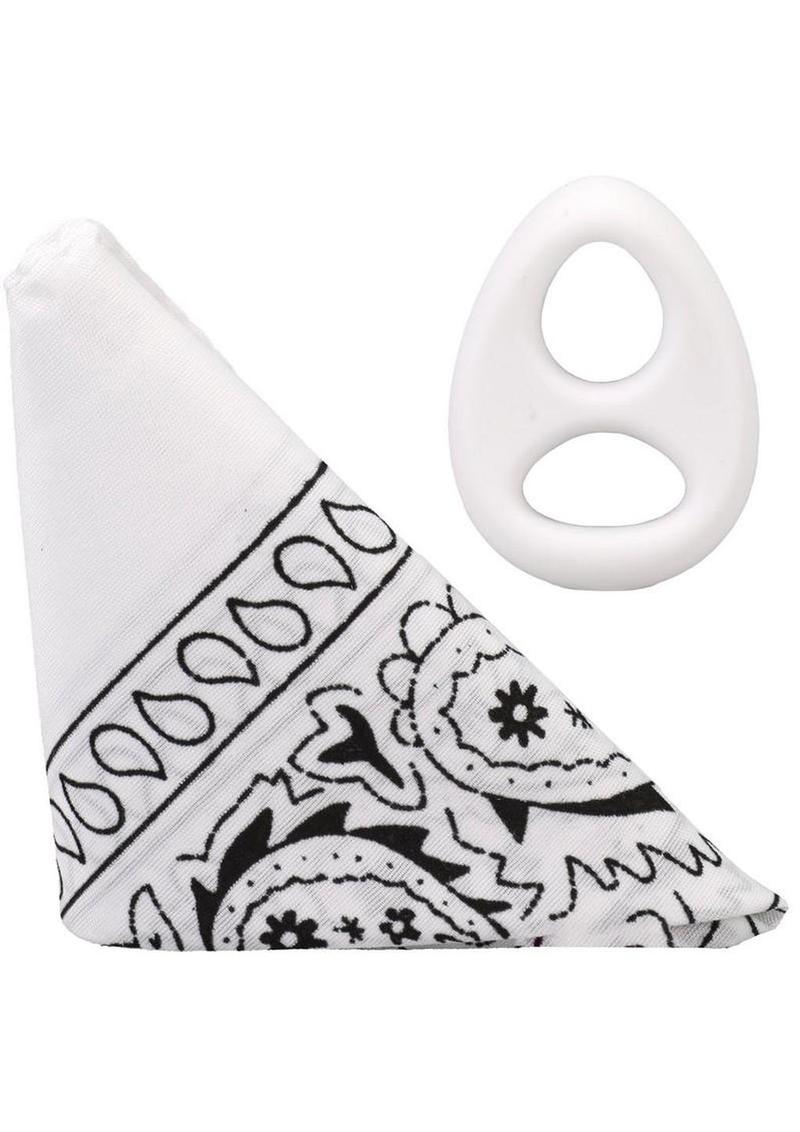 Rock Solid The Code Silicone Cock Ring with Bandana – White/Black