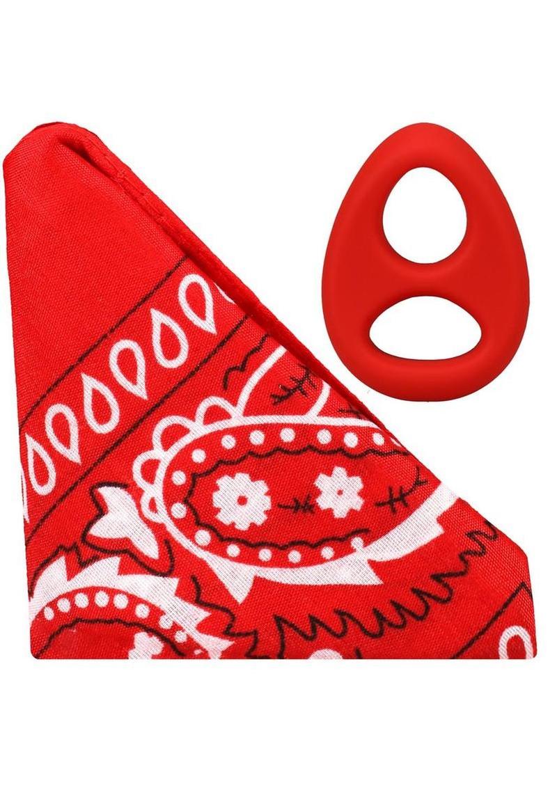 Rock Solid The Code Silicone Cock Ring with Bandana – Red/Black