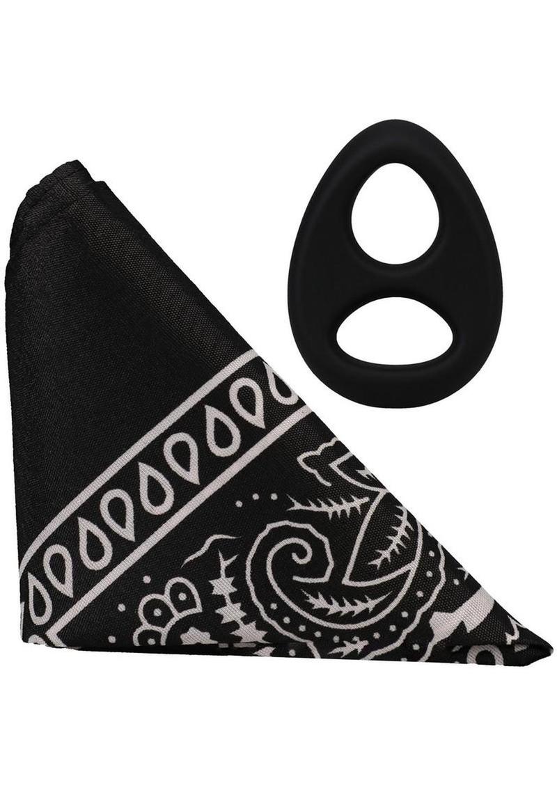 Rock Solid The Code Silicone Cock Ring with Bandana – Black