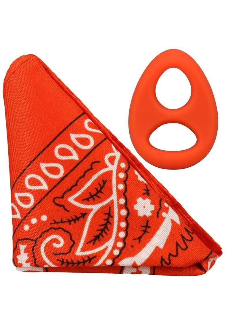 Rock Solid The Code Silicone Cock Ring with Bandana – Orange/Black