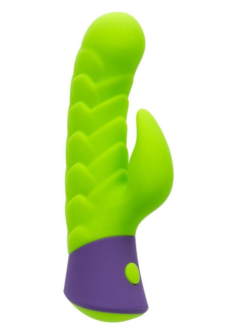 Rave Dragon G Rechargeable Silicone Dual Vibrator – Green/Purple