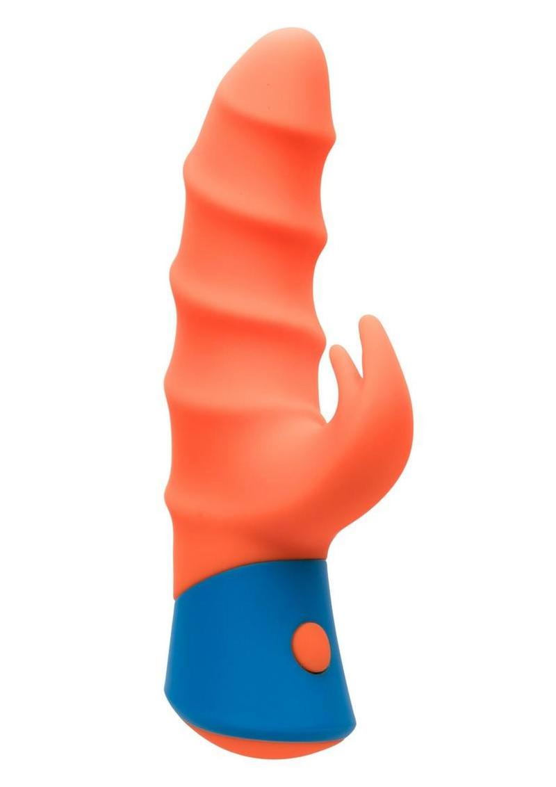 Rave Tickler Rechargeable Silicone Vibrator with Clitoral Stimulator – Orange/Blue