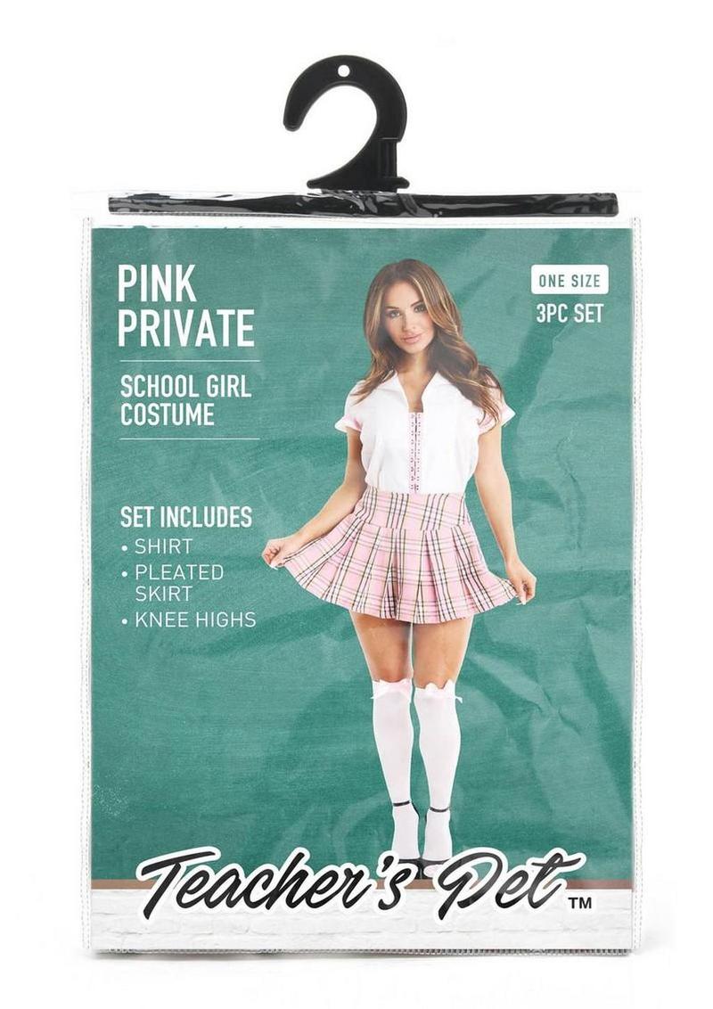 Teacher`s Pet Private Schoolgirl Costume (3 Piece) - O/S - Pink/White