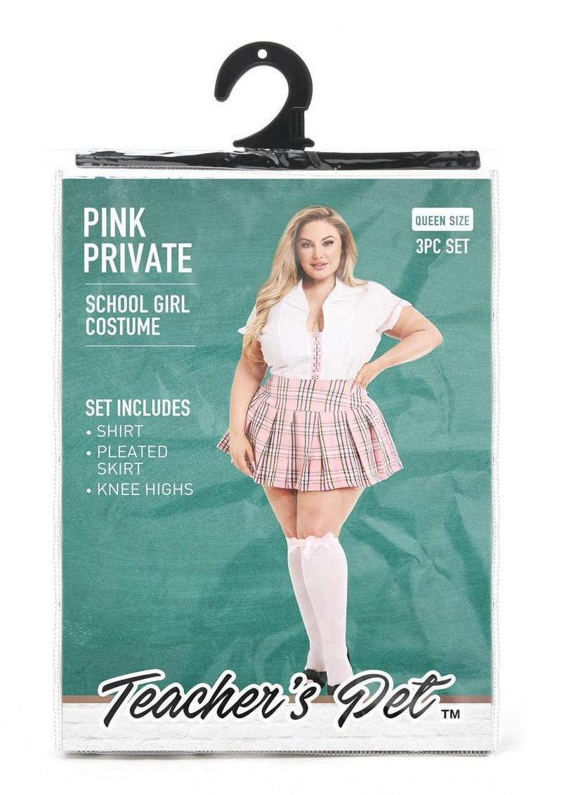 Teacher`s Pet Private Schoolgirl Costume (3 Piece) - Queen - Pink/White