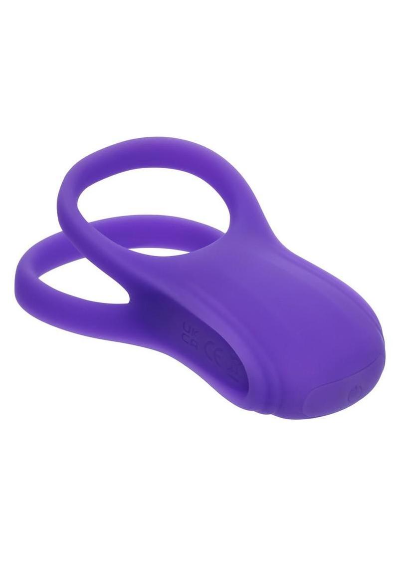 Basic Essentials Rechargeable Dual Support Silicone Cock Ring – Purple