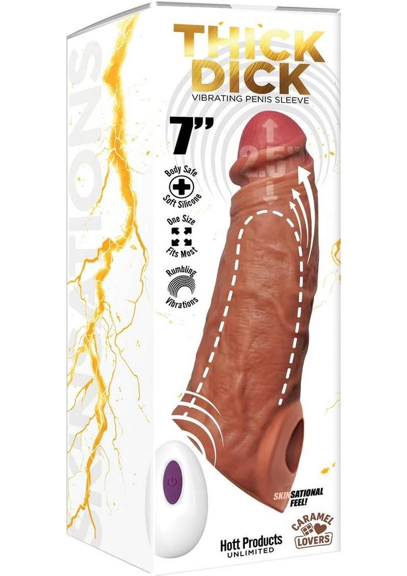Thick Dick Vibrating Penis Silicone Sleeve 7in – Caramel