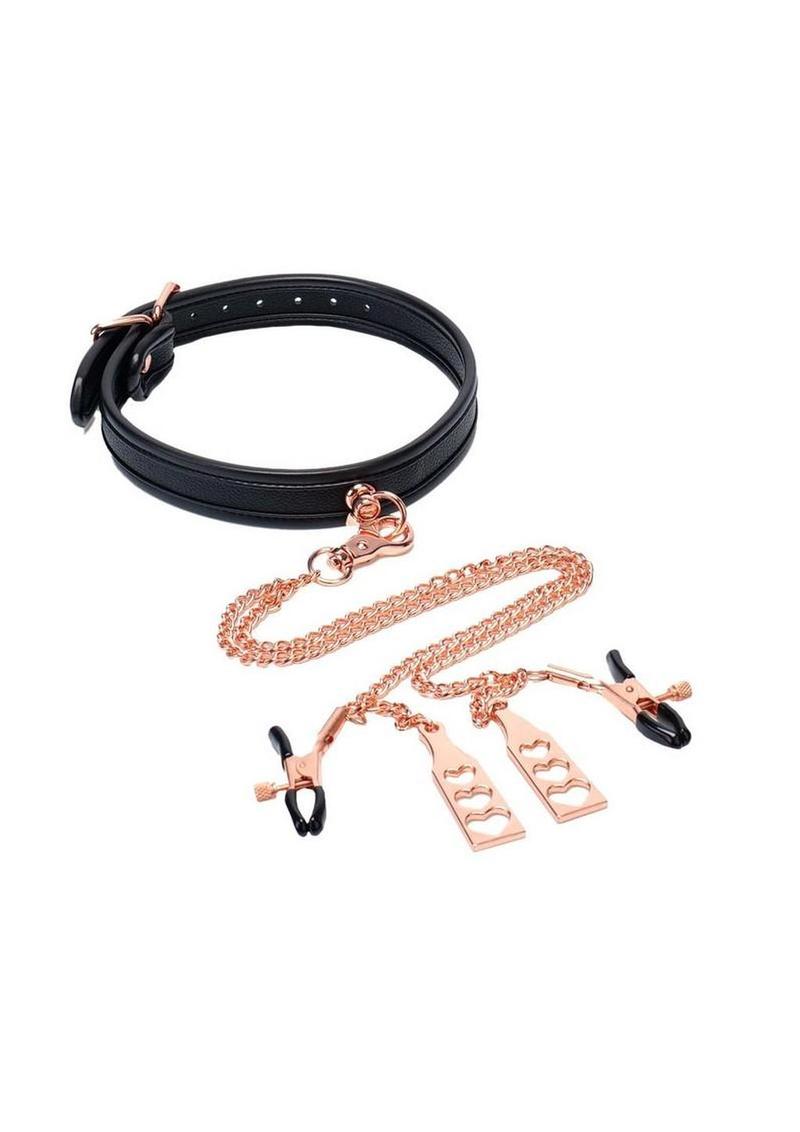 Punishment Choker and Nipple Clamps – Rose Gold
