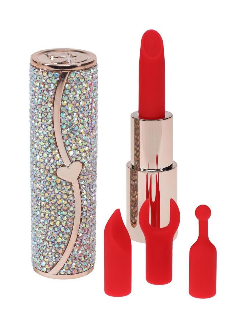 Loveline Sparkle Lipstick Rechargeable Silicone Vibrator with Interchangeable Heads – Rainbow