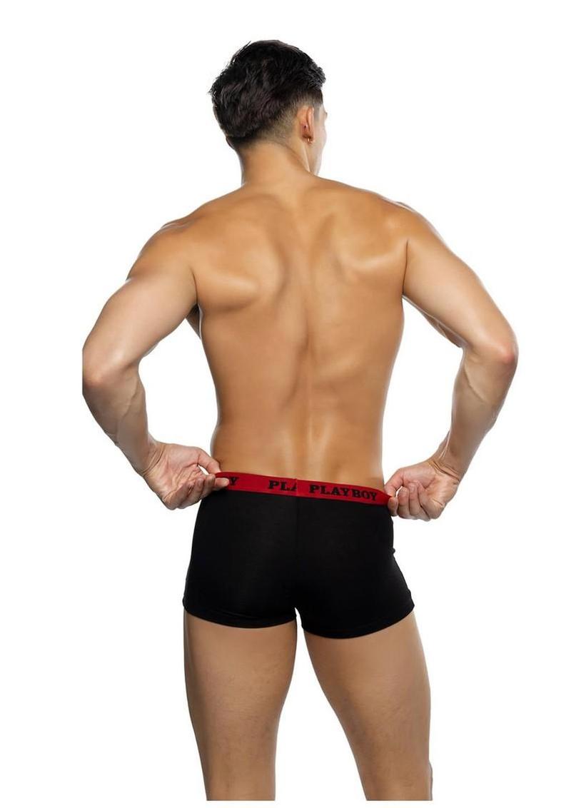 Playboy Men`s Tuxedo Modal Boxer Briefs – Medium – Red/Black