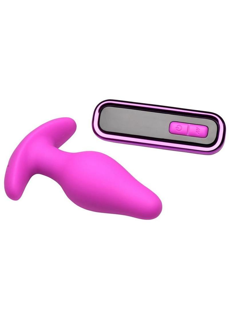 Bang! Vibrating Rechargeable Silicone Butt Plug with Digital Remote Control – Purple