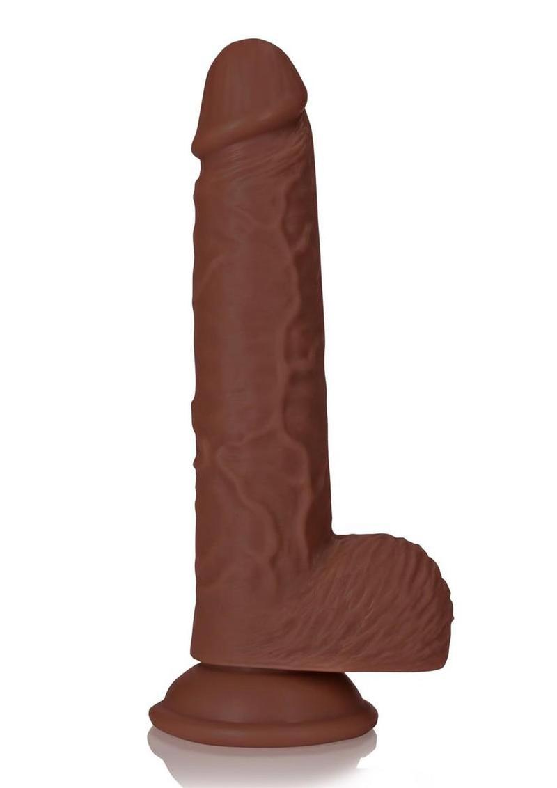 RealRock Realistic Skin Straight Realistic Dildo with Balls and Suction Cup 8in – Chocolate