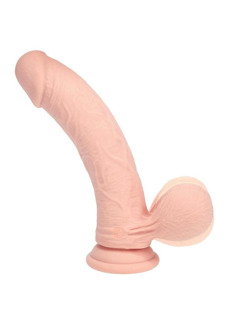 RealRock Rechargeable Silicone Dual Layered Vibrating Curved Dildo with Weighted Balls 8in – Vanilla